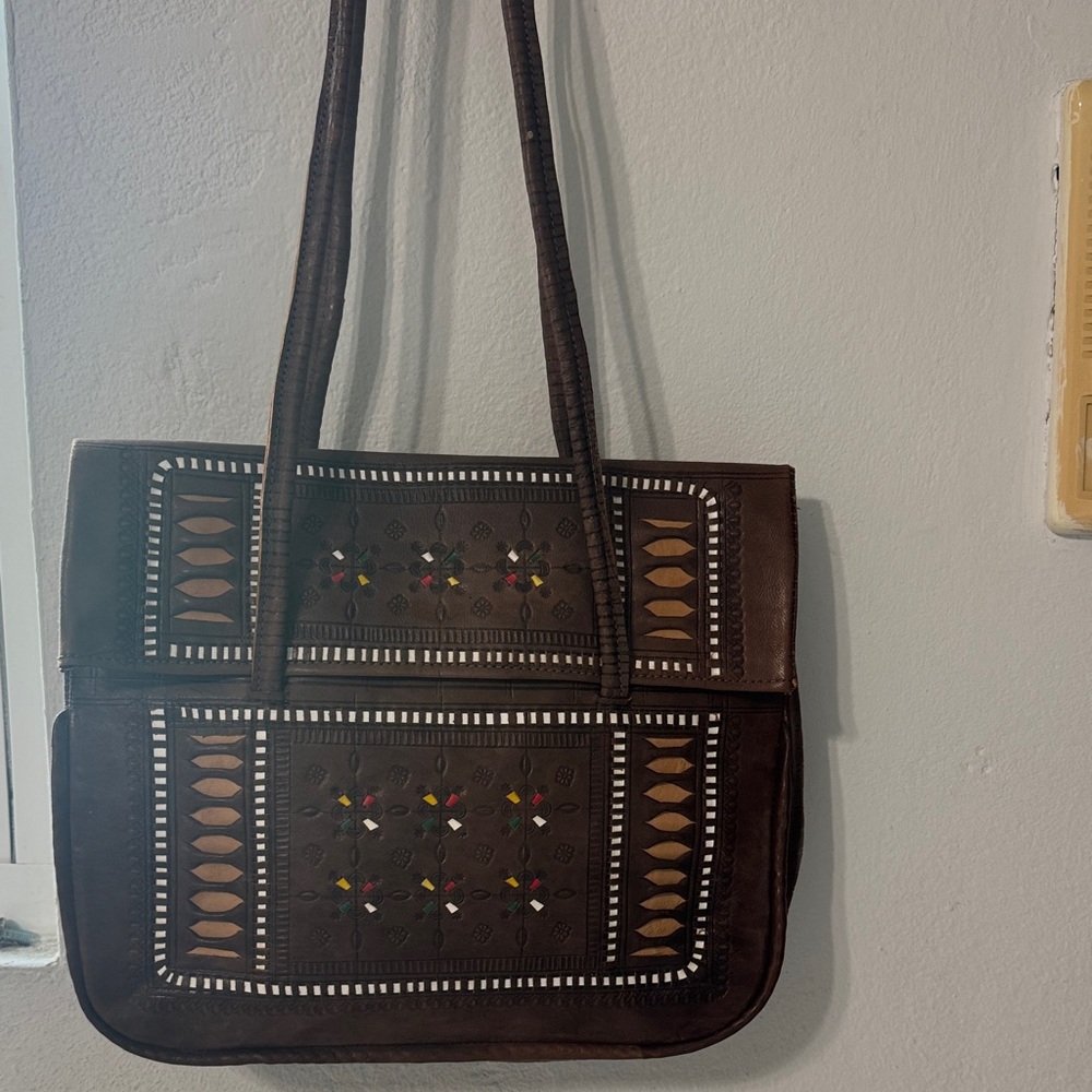 Brown Patterned Tote Bag